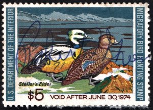 RW40 $5.00 Steller's Eiders Duck Stamp (1973) Signed/Crease