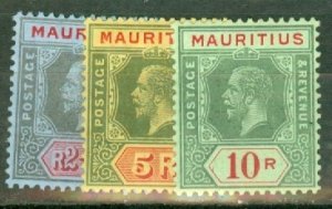 JG: Mauritius 152-3,154a,155,156b,157-8,159d,160 mint CV $337; scan shows a few