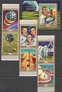 B0708 Imperf,Perf Ajman Space Exploration Apollo 11-13 1Bl+1Set Mnh