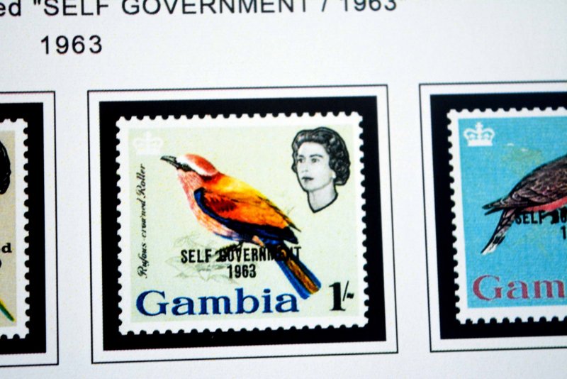 COLOR PRINTED GAMBIA 1869-1965 STAMP ALBUM PAGES (12 illustrated pages)