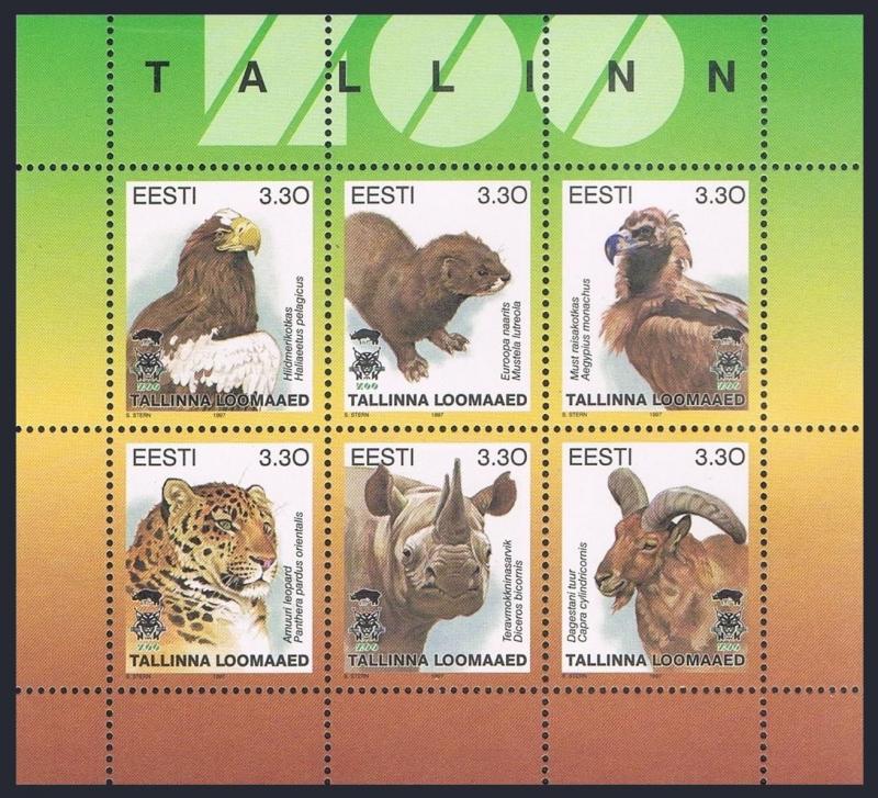 Estonia 319 af sheet,MNH.Michel 294-299 klb. Tallinn Zoo,1997.Birds,Animals. 