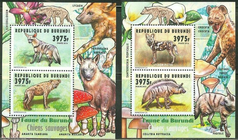 BURUNDI 2014 WILD DOGS SET OF TWO  COLLECTIVE SHEETS  MINT NH