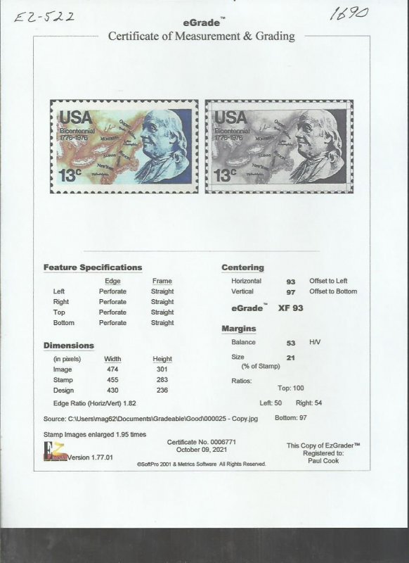 # 1690 MINT NEVER HINGED ( MNH ) BENJAMIN FRANKLIN XF+
