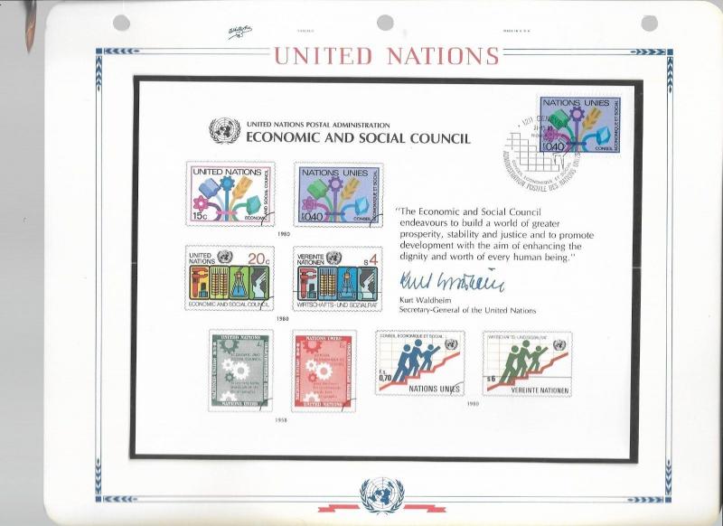 United Nations Souvenir Cards - 11 Mostly FDC cards on White Ace Pages (group 1)