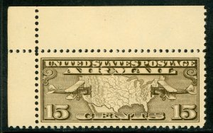 USA 1926 Airmail 15¢ Brown Map & Mail Plane Margin Single Scott C8 MNH X596