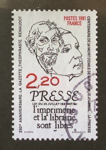 France 1981 Scott 1743 used - 2.20fr,  Free Press, printing and library