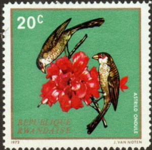 Rwanda 457 - Mint-H - 20c Common Waxbills / Hibiscus (1972)