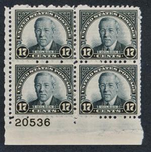 UNITED STATES 697 MINT NH FINE, PLATE BLOCK OF 4, WILSON