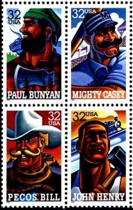 1996 32c Folk Heroes, John Henry, Block of 4 Scott 3083-86 Mint F/VF NH