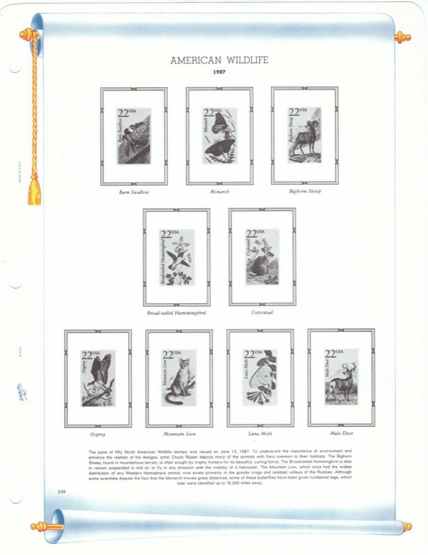 White Ace US COMPLETE 1987 Commemorative Stamp Album Pages 247 to 258