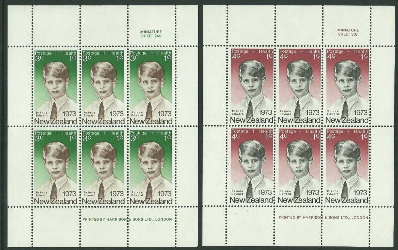 1973 NEW ZEALAND - SG: MS 1033 - HEALTH - PRINCE EDWARD - UNMOUNTED MINT