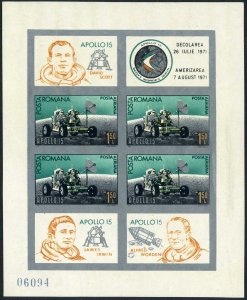 Romania C185a imperf,MNH.Mi 2970 Bl.89. Apollo 15.Astronauts:Scott,Irwin,Worden.