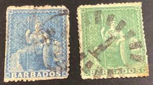 Barbados #1-2 used 1852 Britannia