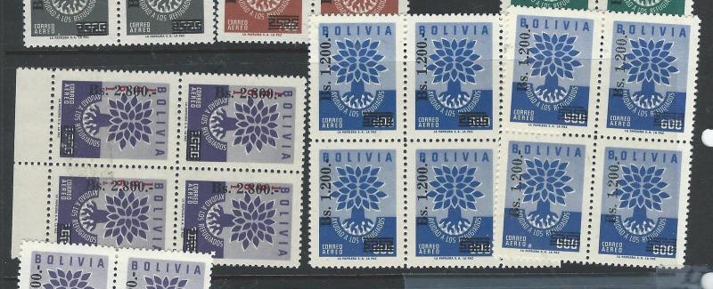 BOLIVIA (P2701B) WRY LOT  7 BL OF 4, 2 PRS, 2 SINGLES SOME 2525, SOME 5252