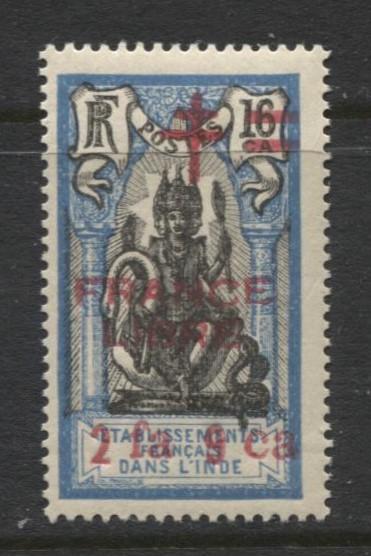 French India - Scott 189 -Overprint Libre Issue-1942- MVLH - Single 2f 9ca Stamp