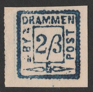 NORWAY Drammen Bypost (Local Post) 1875 Numeral 2s blue Post of Eckholdt.