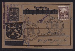 Germany 1939 Overprinted Flugpost Postcard Lufwigsburg Berlin Return to Sender