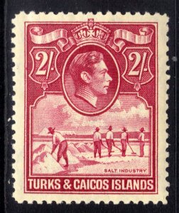 Turks & Caicos 1938 - 45 KGV1 2/-d Bright Rose Carmine Umm SG 203a ( E557 )