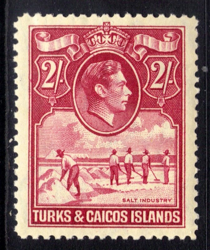 Turks & Caicos 1938 - 45 KGV1 2/-d Bright Rose Carmine Umm SG 203a ( E557 )