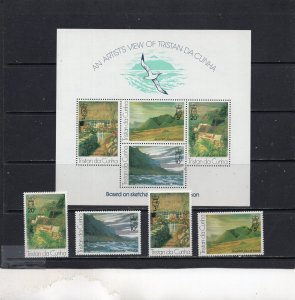 TRISTAN DA CUNHA 1976 PAINTINGS SET OF 4 STAMPS & S/S MNH