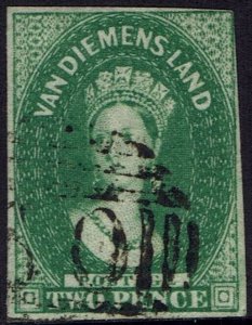 TASMANIA 1855 QV CHALON 2D WMK LARGE STAR IMPERF USED 