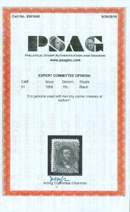 EDW1949SELL : USA 1868 Scott #91 Used. PSAG Certificate. Catalog $700.00.