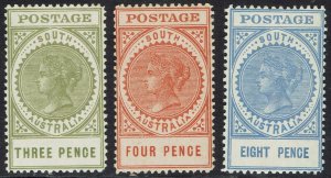 SOUTH AUSTRALIA 1906 QV THICK POSTAGE 3D 4D AND 8D WMK CROWN/A