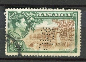 JAMAICA; 1938 early GVI Pictorial issue fine used 4d. value + PERFIN
