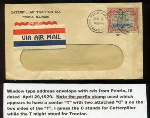 Scott #C11 Beacon Perfin 'Caterpiller Tractor' on 1929 Airmail Cover! (C11-z99)