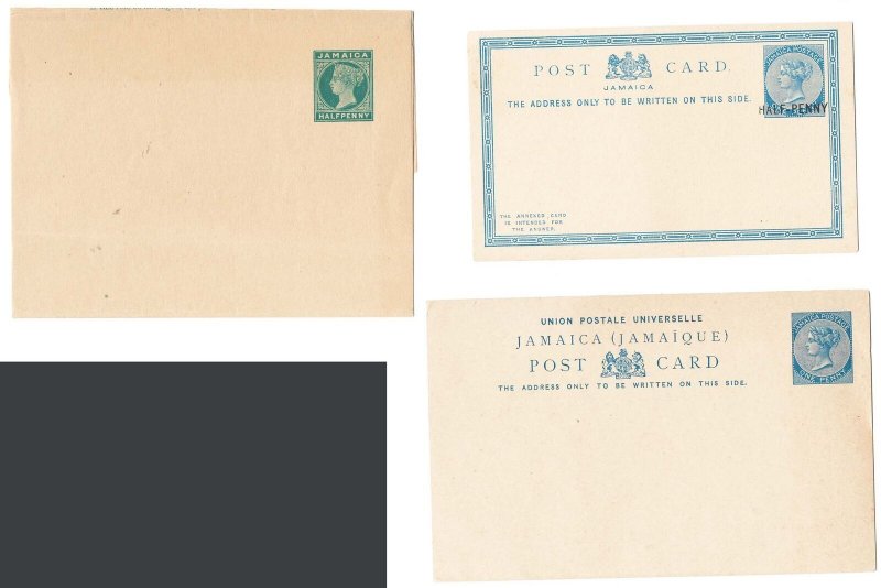 Jamaica 1890 ½d on 1d blue/buff postal card HG15 fine unused ditto 1891 1d blu