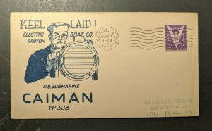 1943 USS Caiman Submarine Navy Cover Groton CT to Philadelphia PA