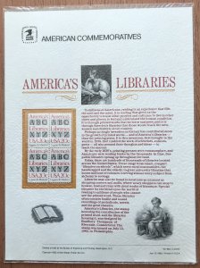 US CP169 Commemorative Panel Block of 4 #2015 Libraries SCV $8.00 L34