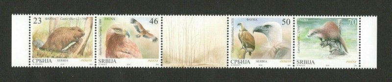 SERBIA-MNH STRIP-FAUNA-BIRDS-BEAVER , EAGLE, GRIFFON, LUTRA-2016.