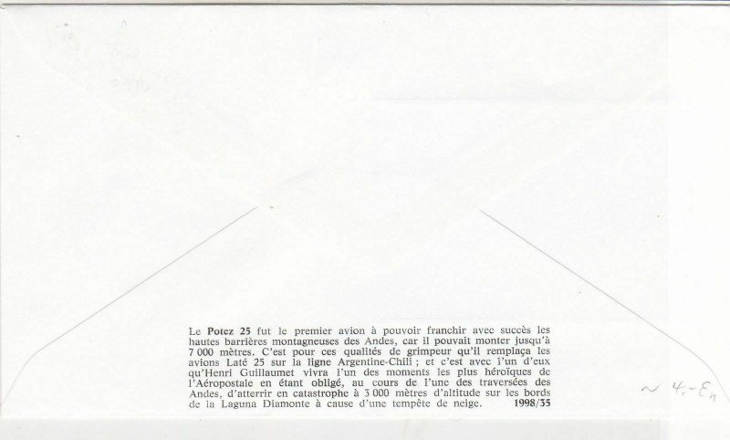 France 1998 POTEZ 25 P.Lengelle Plane Pic Slogan Cancel & Stamp FDC Cover  31643