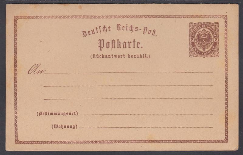 Germany Mi P4 mint 1873 2kr + 2kr Postal Reply Double Card