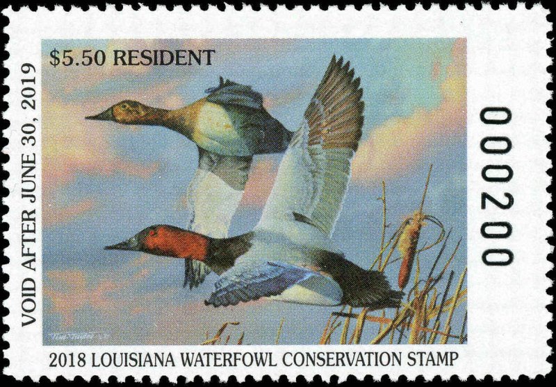 LOUISIANA #30/30A  2018 STATE DUCK STAMPS CANVASBACK by Tim Taylor