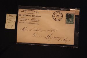 Scott US 147  on cover Worcester MA to W. Medway MA (#391)