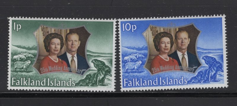 Falkland Islands  #223-24 (1972 Silver Wedding set) VFMNH CV $1.00