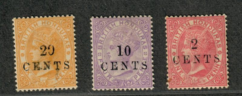 British Honduras Sc#22-24 M/H/F-VF, Partial Set, Cv. $117.50