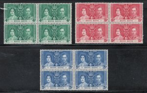 Hong Kong 1937 Coronation Omnibus Scott # 151 - 153 MH-MNH Blocks of 4