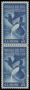 US 1090 Steel Centennial 3c vert pair MNH 1957