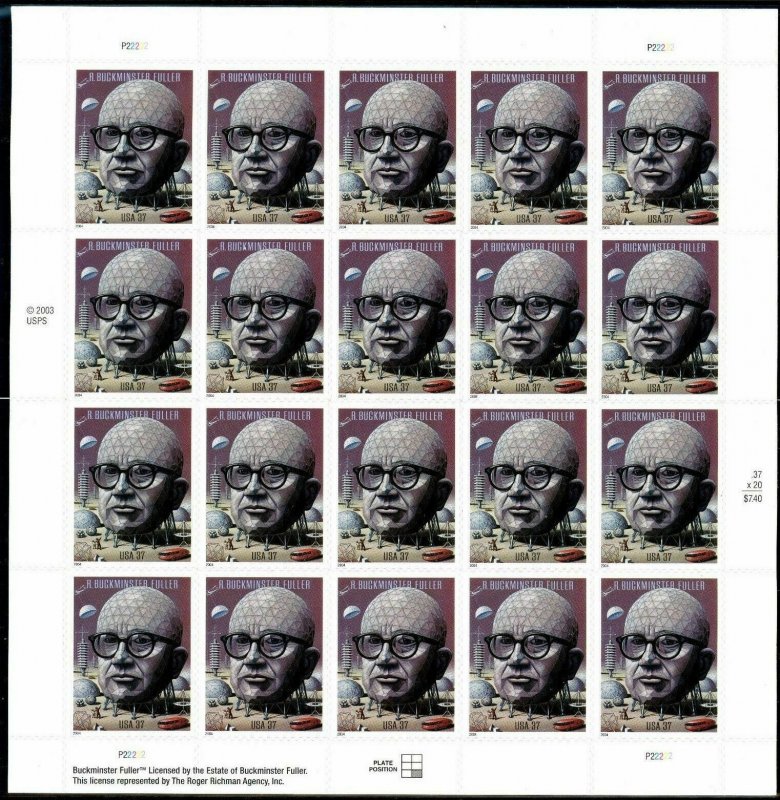 2004 37c R. Buckminster Fuller, American Architect Scott 3870 Mint Sheet of 20