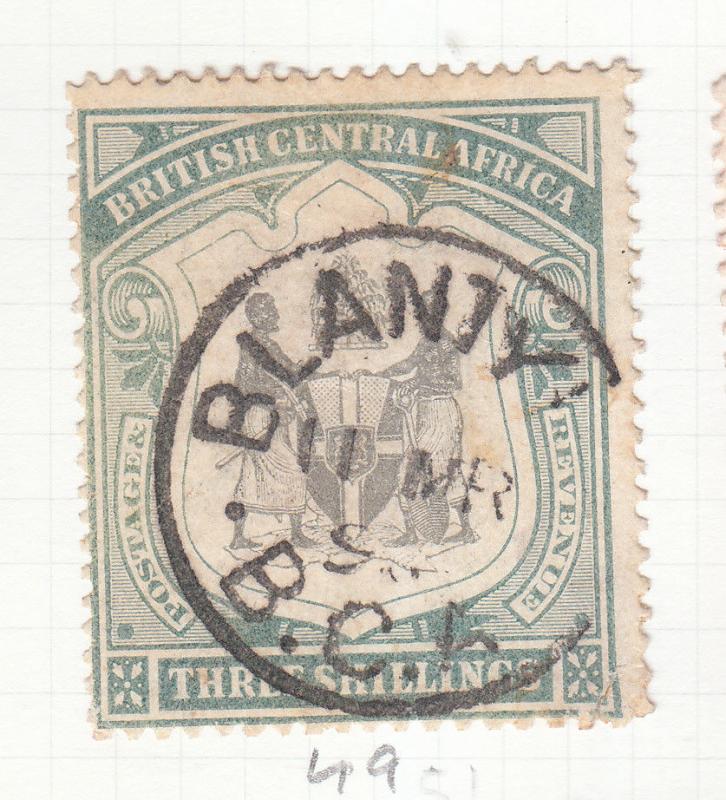 BRITISH CENTRAL AFRICA 1897 3/- BLACK-SEA GREEN VALUE USED. SG49