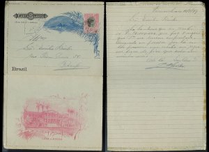 BRAZIL Letter Card Used 100 Reis to Recife c1897