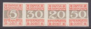 Danish West Indies Sc J5-J8 MLH. 1905 Postage Dues, imperf proof strip, VF. Cert