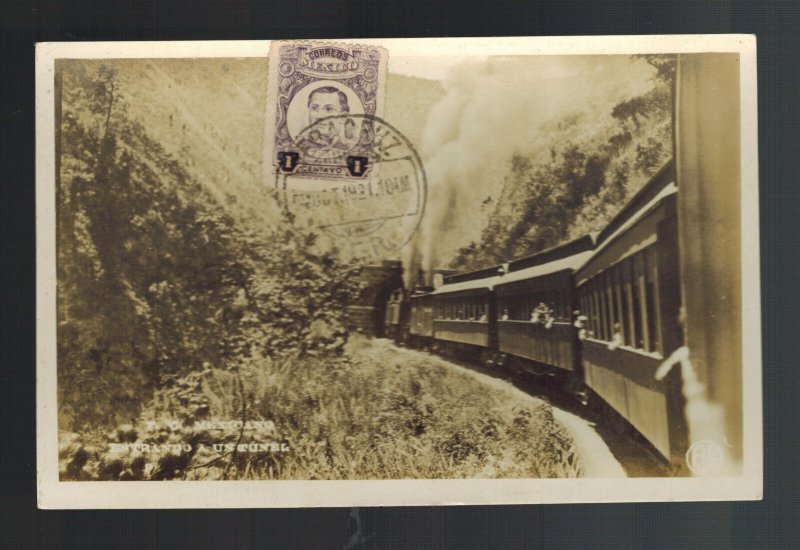 1921 Veracruz Mexico RPPC Postcard Cover Railway Train Crossing Bridge