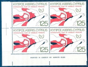 Cyprus 1981 International Year of Disabled Persons Mi.558 Block of 4 MNH