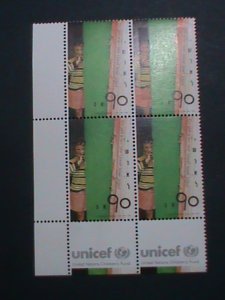 ISRAEL STAMP 1989 -SC#1022 U.N.CHILDREN FUND MNH BLOCK OF 4-WITH TAB EST. $4