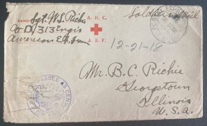 1918 Us Army Post office AEF Red Cross Cover To Georgetown IL Usa