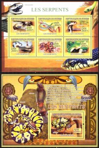 Guinea 2009 Reptiles Snakes sheet + S/S MNH